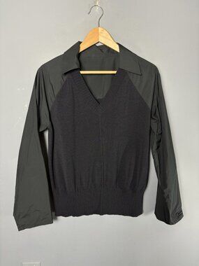 ANNETTE GORTZ Womens S Black Linen/Nylon Leon Sweater Blouse Top V-Neck